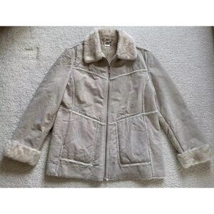 Vtg Winlit Womens Suede Faux Fur Coat Sz XL Tan Leather Penny Lane Boho 70s Y2K